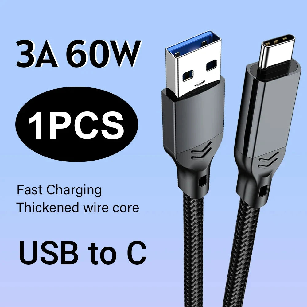 USB3.2 to Type C 10Gbps High Speed Data Cable USB C SSD Hard Disk Cable QC 3.0 3A 60W Fast Charging For Phones Laptops 0.5/1/2M Qme