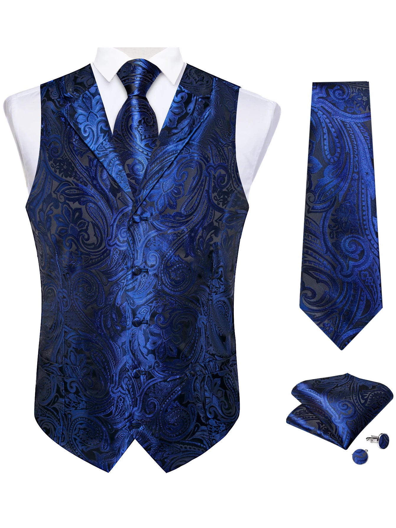 Men's Paisley Suit Vest & Tie Set – Formal Waistcoat with Necktie Pocket Square, Perfect for Weddings and Business Events Qme MJTZ0504 S