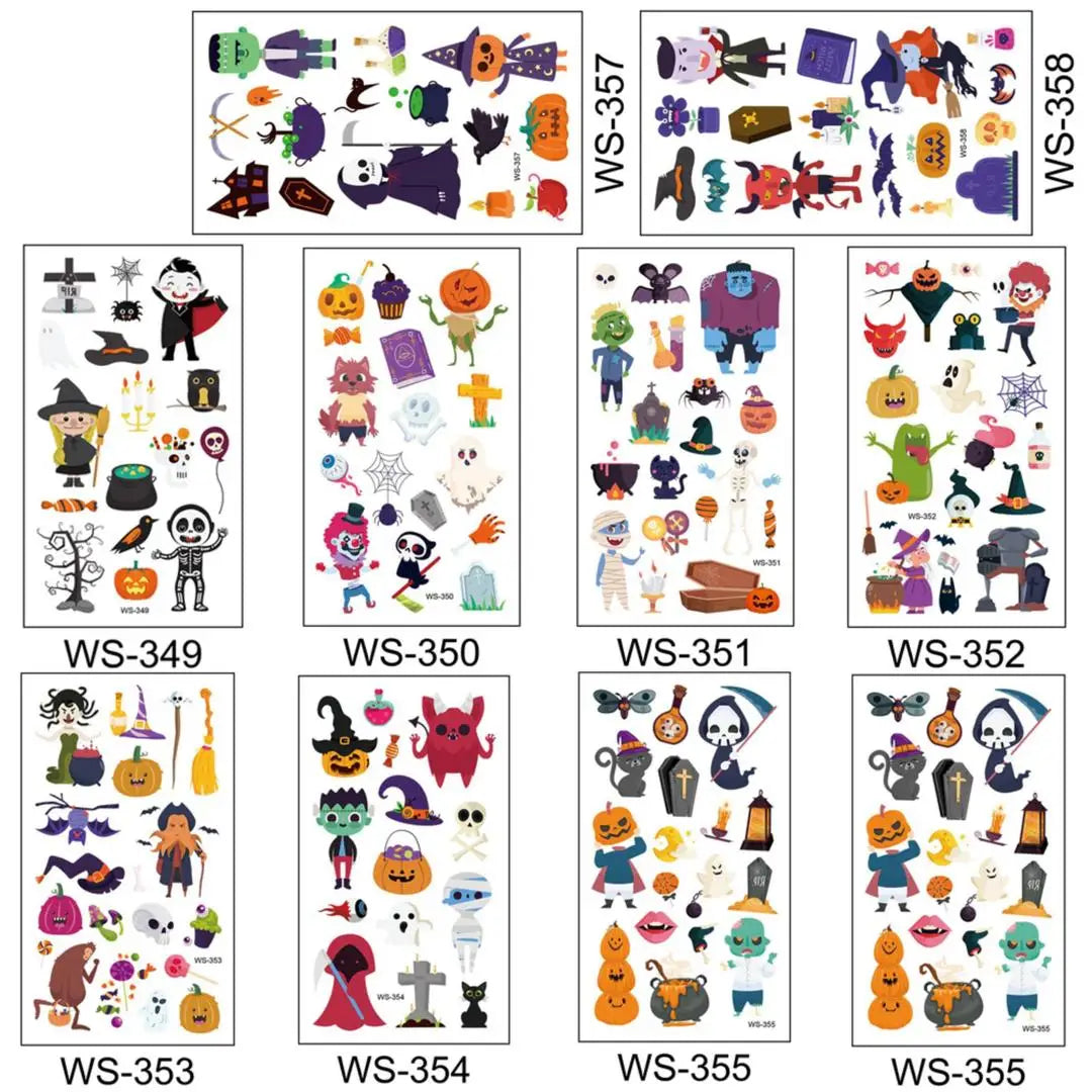 A 10 Sheets Halloween Pumpkins Tattoo Sticker Temporary Fake Tattoo Arm Hands Body Waterdichte Tatouages Pour Kids Toy Gift Qme 10pcs WS-349WS358