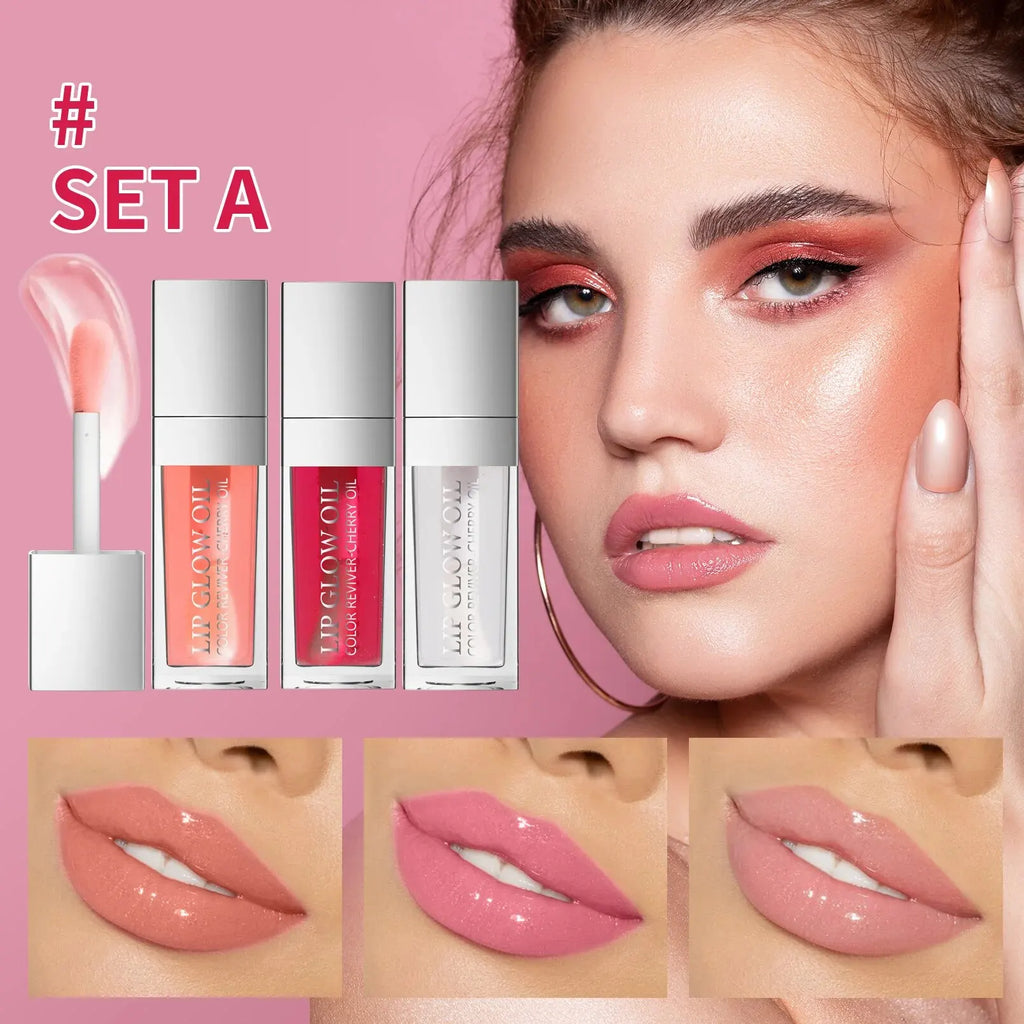Crystal Jelly Moisturizing Lip Oil Set Plumping Lip Gloss Makeup Sexy Plump Lip Glow Oil Tinted Lip Plumper Set Qme