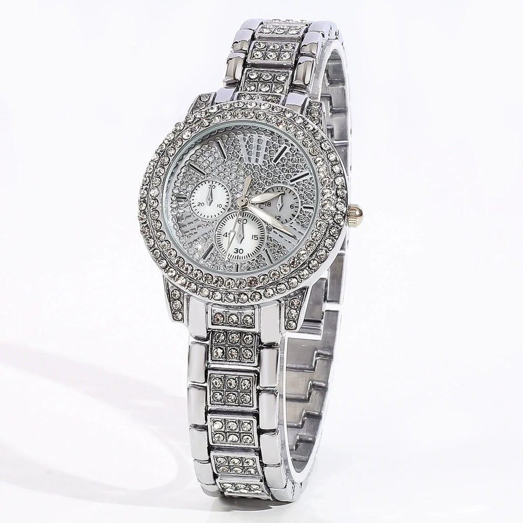 Affordable and high-end feel! Rose gold watch+necklace, earrings, ring, bracelet set Qme