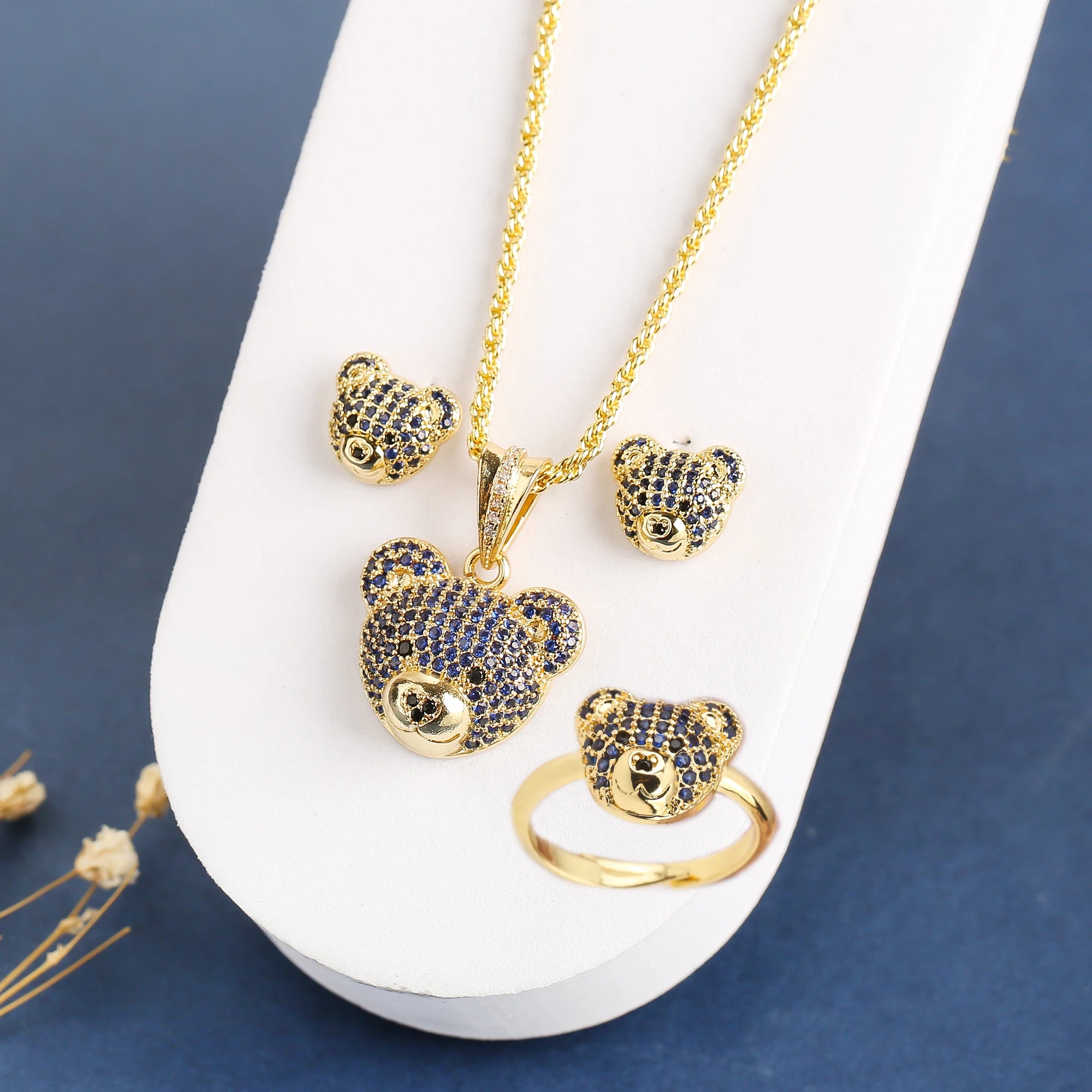3pcs Exquisite Shiny White Red Zirconia Bear Jewelry Set Necklace Earrings Ring Cute Animal Jewelry Accessories For Women Girls Qme 3PC 6
