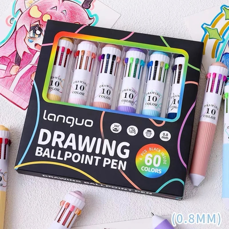 60 Cartoon Ballpoint Pens Soft Grip Press Multicolor Writing Pen Qme