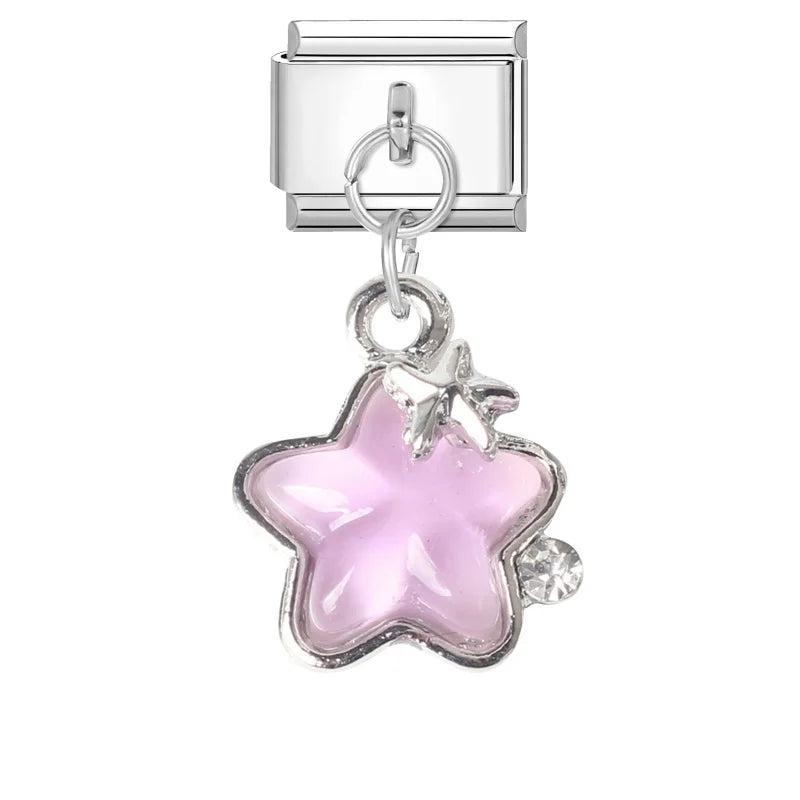 2025 Shiny Zircon Shells Starfish Conch Blue Italian Charm Links Fit 9mm Stainless Steel Bracelet Women Jewelry DIY Making Gifts Qme Style 16