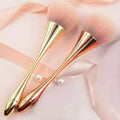 Large Fan Makeup Brush Soft Synthetic Fiber Bristles Hourglass Handle Qme Gold