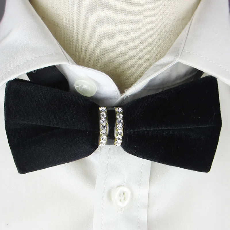 Tuxedo Bow Tie Women's Rhinestone Leather Velvet Wood Men Male Bowtie Qme color4