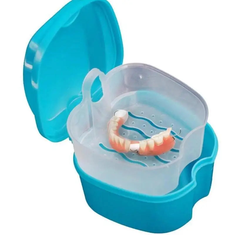 Denture Storage Box With Hanging Net Leak Proof Portable False Teeth Orthodontic Retainer Mouth Suitable Elderly Qme