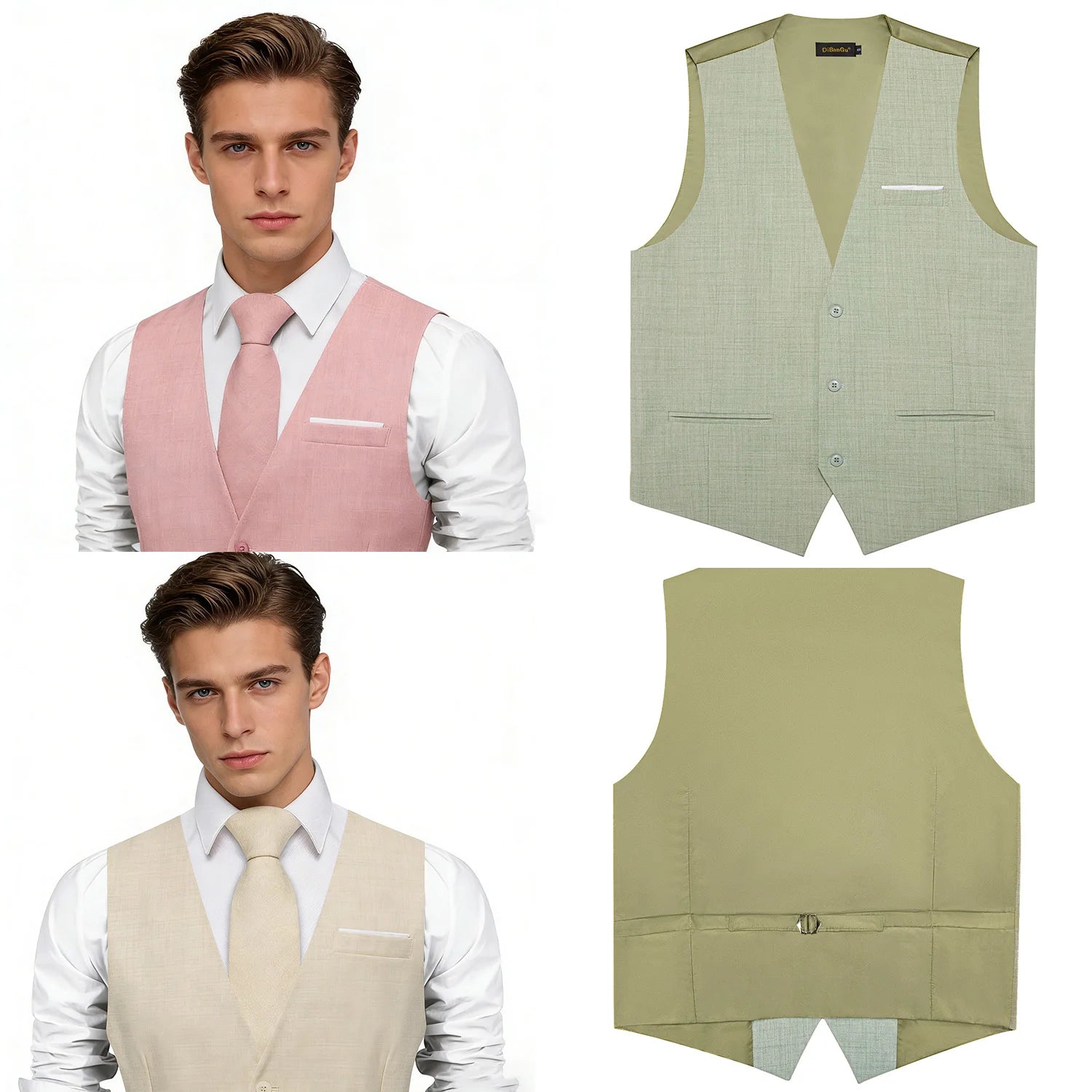 Men's Solid Formal Suit Vest – V-Neck Adjustable Back Belt Button Closure, for Weddings, Business and Casual Occasions Qme