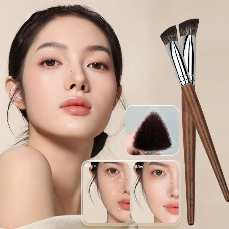 Wooden Handle Foundation Concealer Brush Triangle Premium Contour Qme