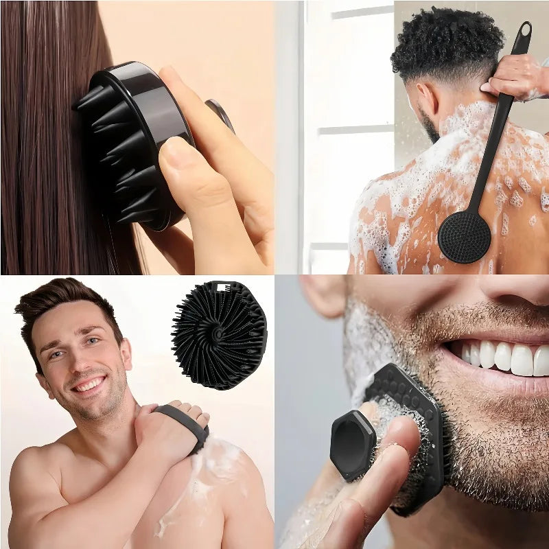 Long Handle Silicone Bath Brush Body Back Face Gentle Exfoliating Qme