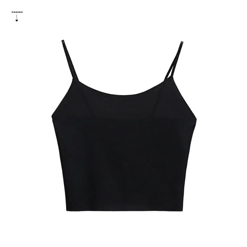 Thin Ice Silk Traceless Sling Tank Bralette Crop Tops Strap Skinny Qme