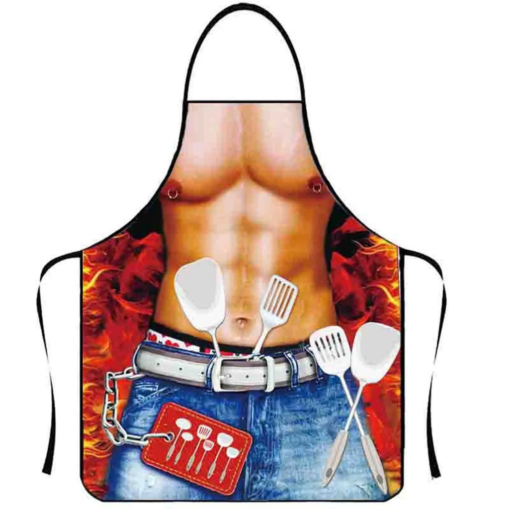 Fun Men's Cooking Carbecue Apron Home Multipropose Baking Cleanning Accessories Creative Muscle Prank Holiday Gift Qme Light Grey E