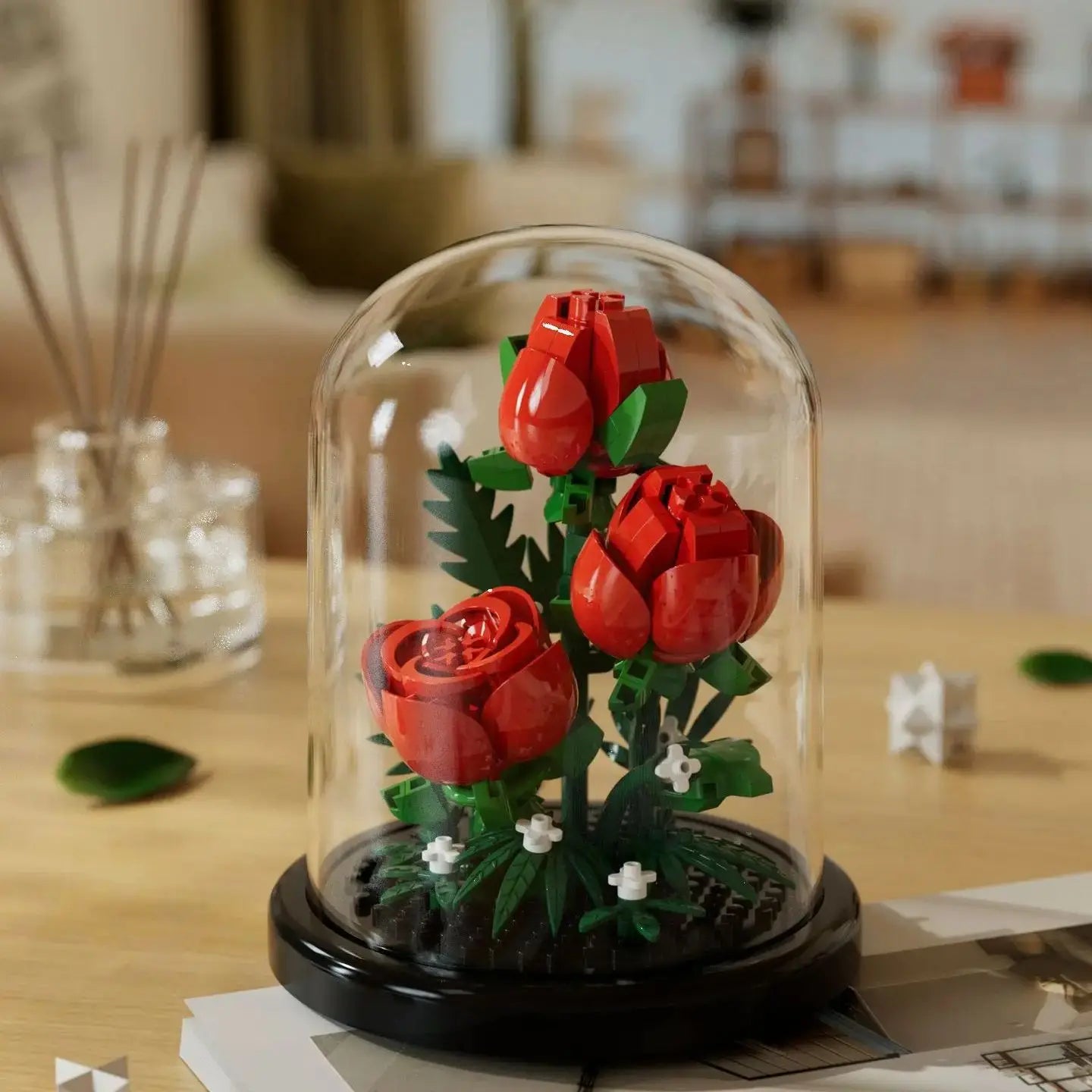 Flower Bouquet Bonsai Building Blocks Artificial Plastic Plant Dust Cover Micro Model Home Decoration Toys For Kid Birthday Gift Qme