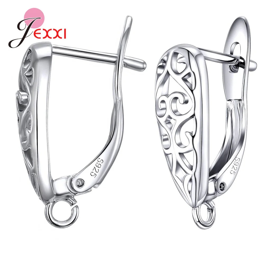 Genuine 925 Sterling Silver Color Earrings Findings For DIY Jewelry Accessory High Quality Women Girls Jewelry Component Qme A