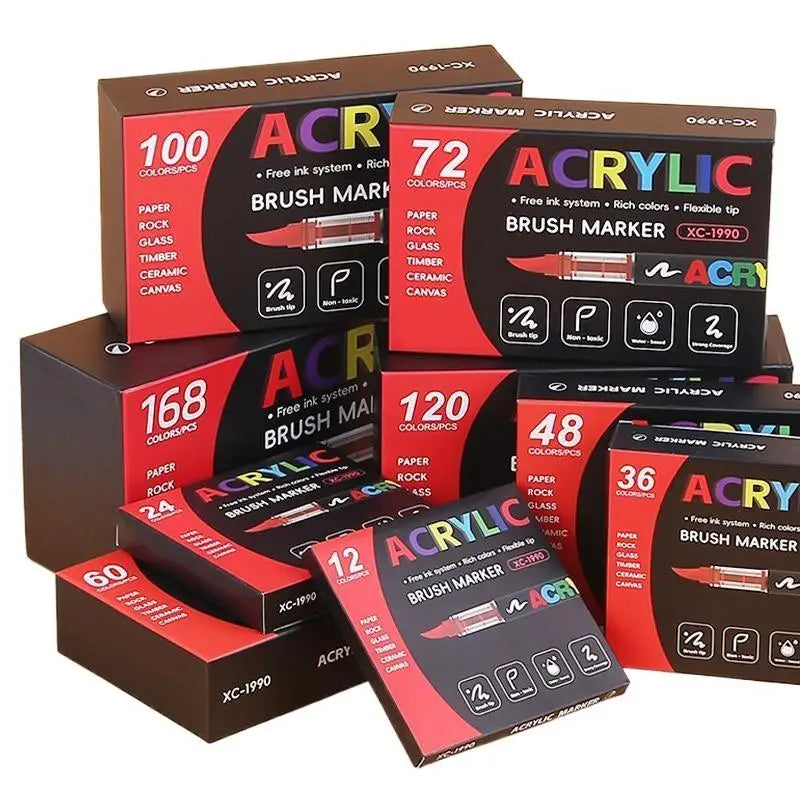 Acrylic Brush Markers Non Toxic Rich Colors Drawing Crafting Paper Qme
