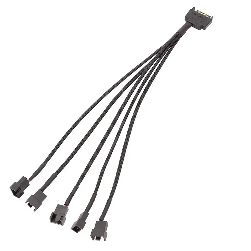 Black Sleeved 30cm Cooler Cooling Fan Splitter Power Cable 12V 4-Pin To 6 Port 3Pin/4Pin Connector for Molex IDE Computer PC DIY Qme