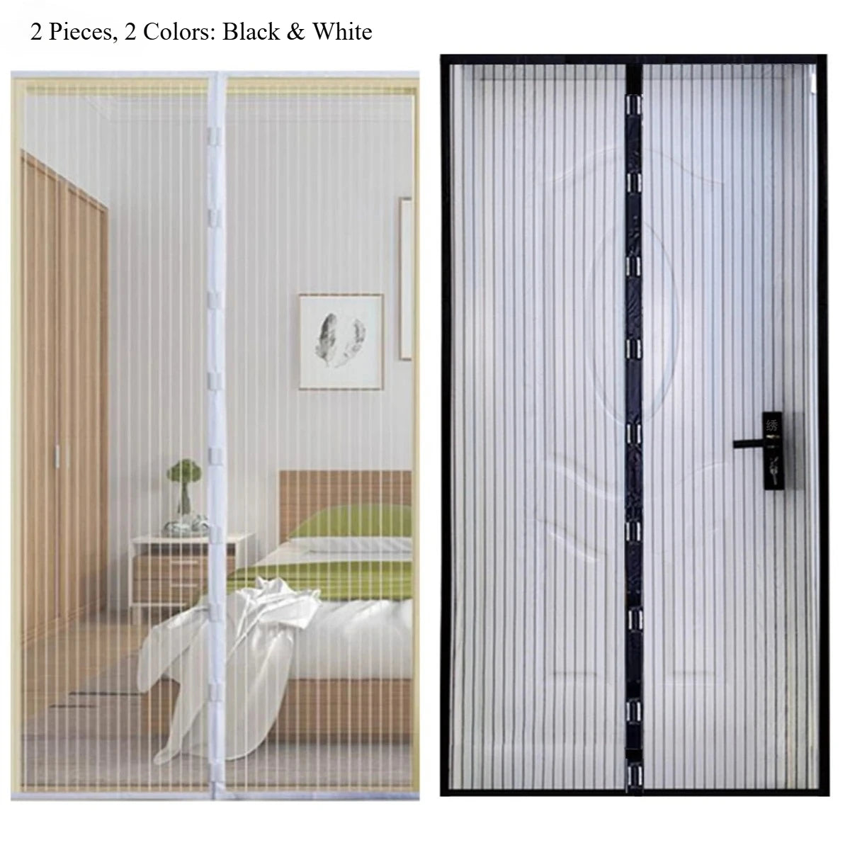 Fashion 2-Piece Magnetic Screen Door Self-Closing Mesh Curtain,Anti-Mosquito Breathable Net Home Bedroom Kitchen Balcony Door Qme Black Wht SM90X210CM-2PCS