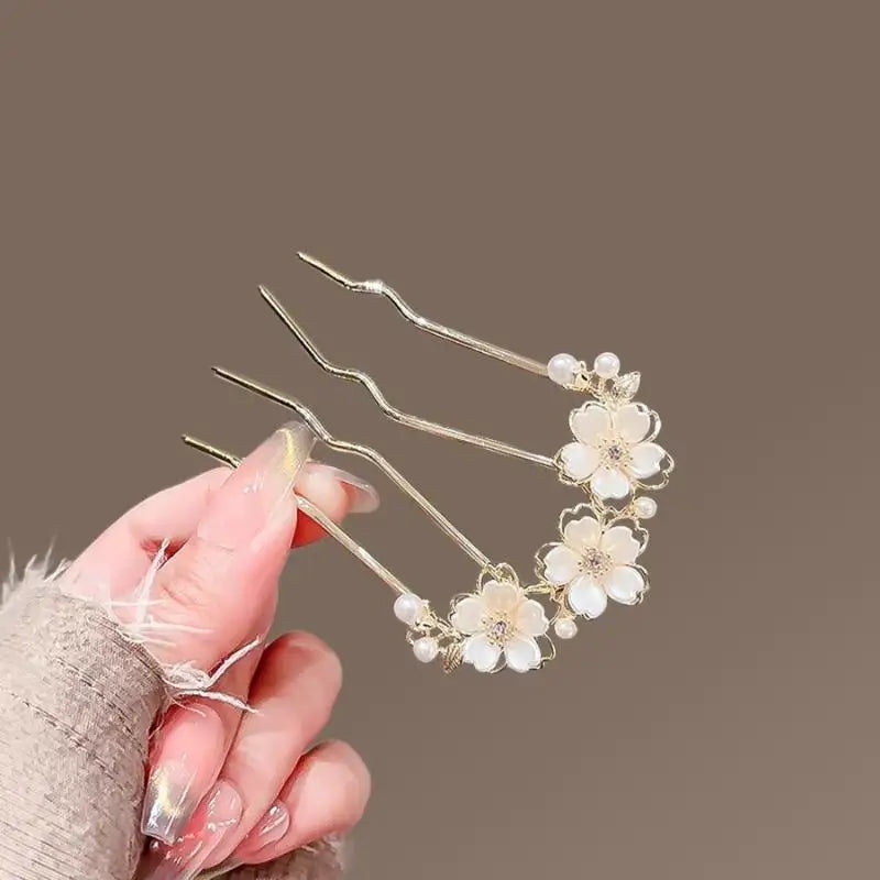 Elegant Pearl Flower Hair Combs Pins French Retro Bun Accessories Qme A1