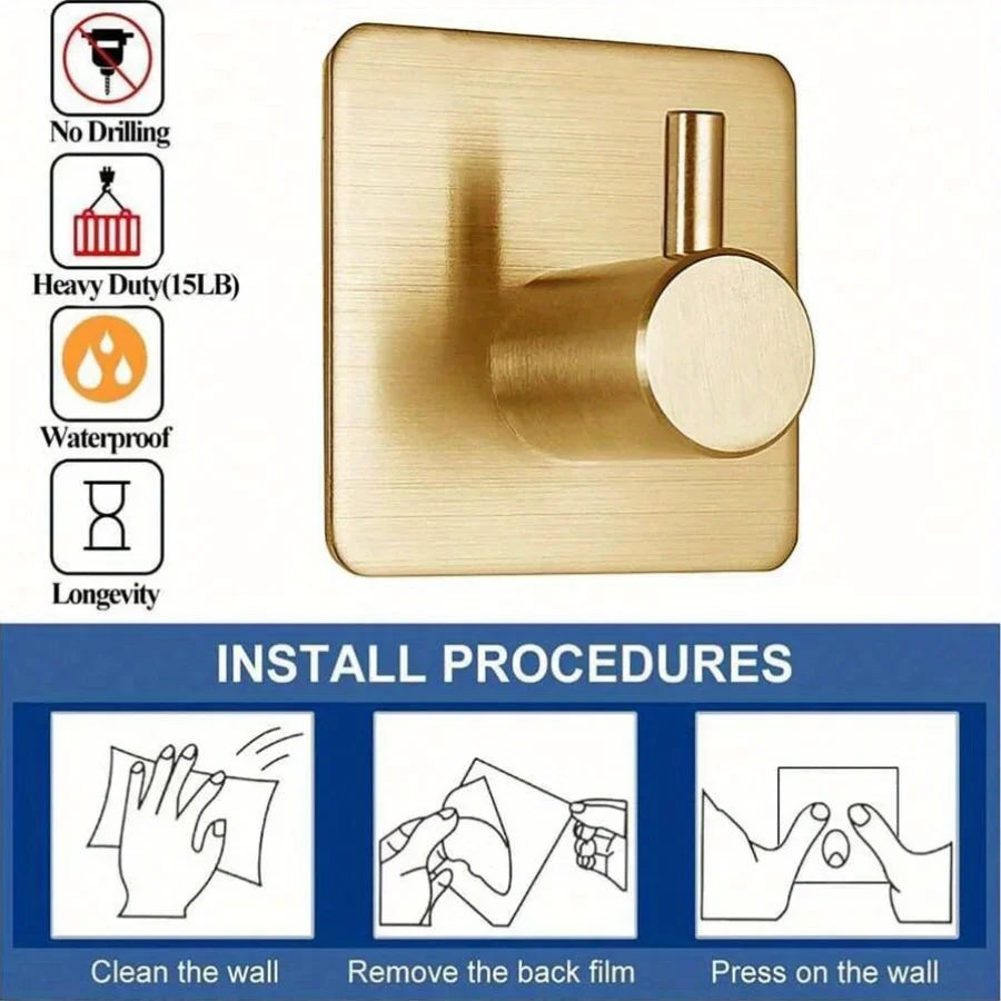 Golden Hook - Can be installed without drilling, can be safely and effortlessly removed. Suitable for towel, coat, Qme