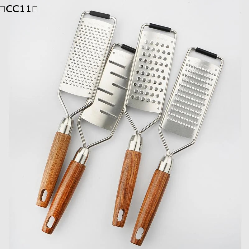 Cheese Grater Natural Wood Handle Stainless Steel Zester Kitchen Qme