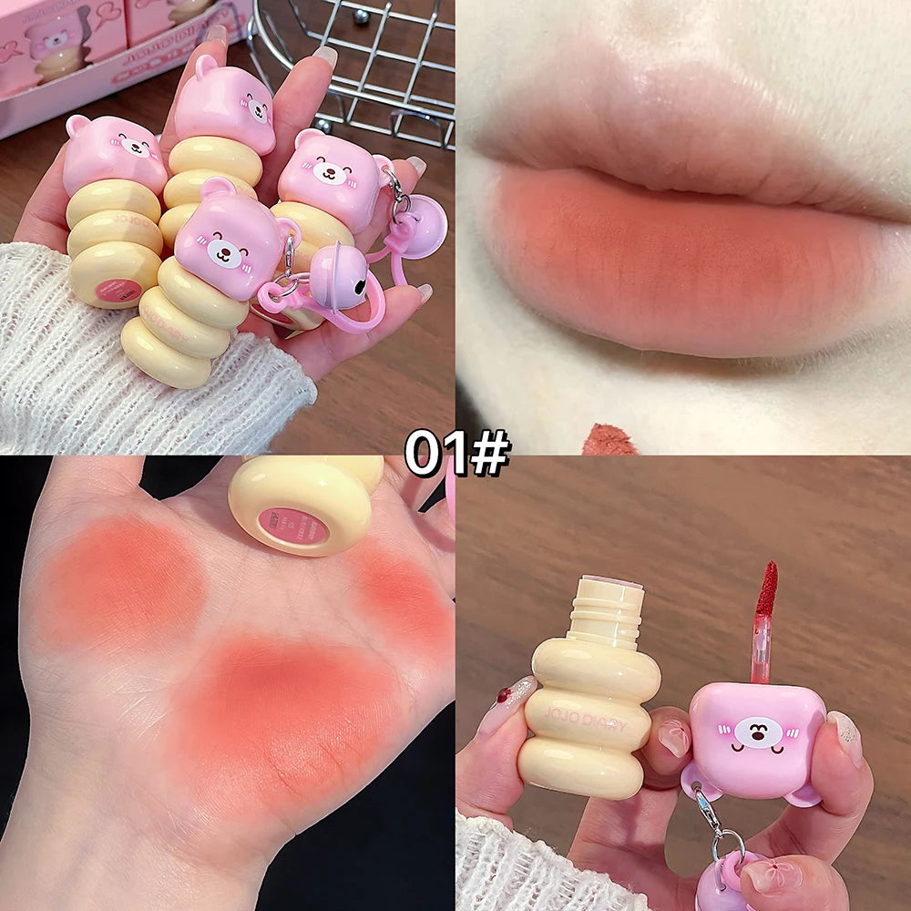 JOJO DAILY Pink Bear Pendant Velvet Matte Lip Cream Black Rabbit Qme JJ319-01