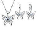 New Fashion 925 Sterling Silver Color Jewelry Sets Shining Austrian Crystal Inlaid Butterfly Wedding Pendant Necklace Earrings Qme Default Title
