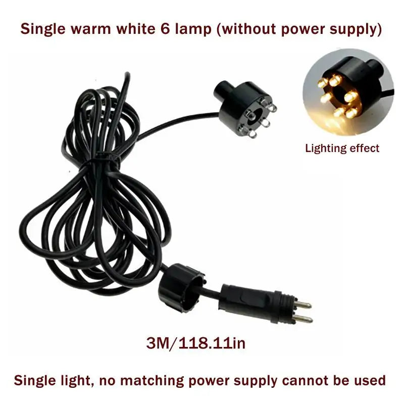 1PC Underwater 6-LED Light Ring For Fountain Fish Pond Water Garden AC Adapter Warm White/White Fountain Light Ornament. Qme A2