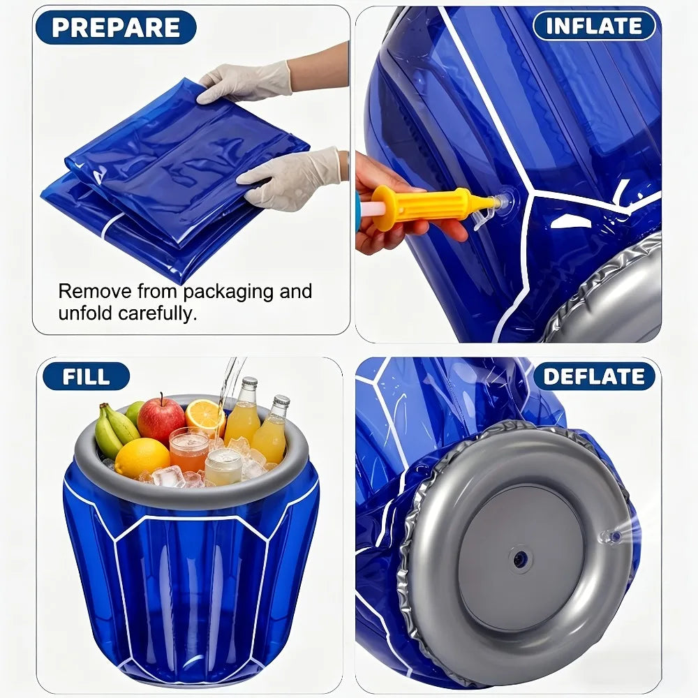 Inflatable Ice Bucket Thickened PVC Pool Floating Ice Tray Portable Beverage Cooler Beverage Can Organizer for Summer Party Qme