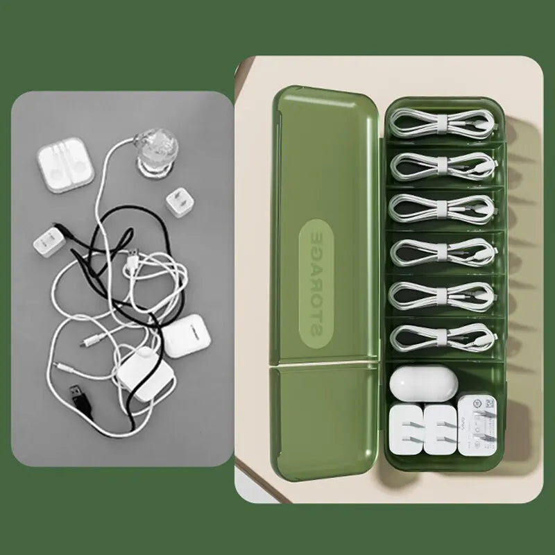 With 7 Compartments Organizer Charger Cord Storage Box Data Cable Storage Case Reusable Cable Storage Box For Home Travel New Qme