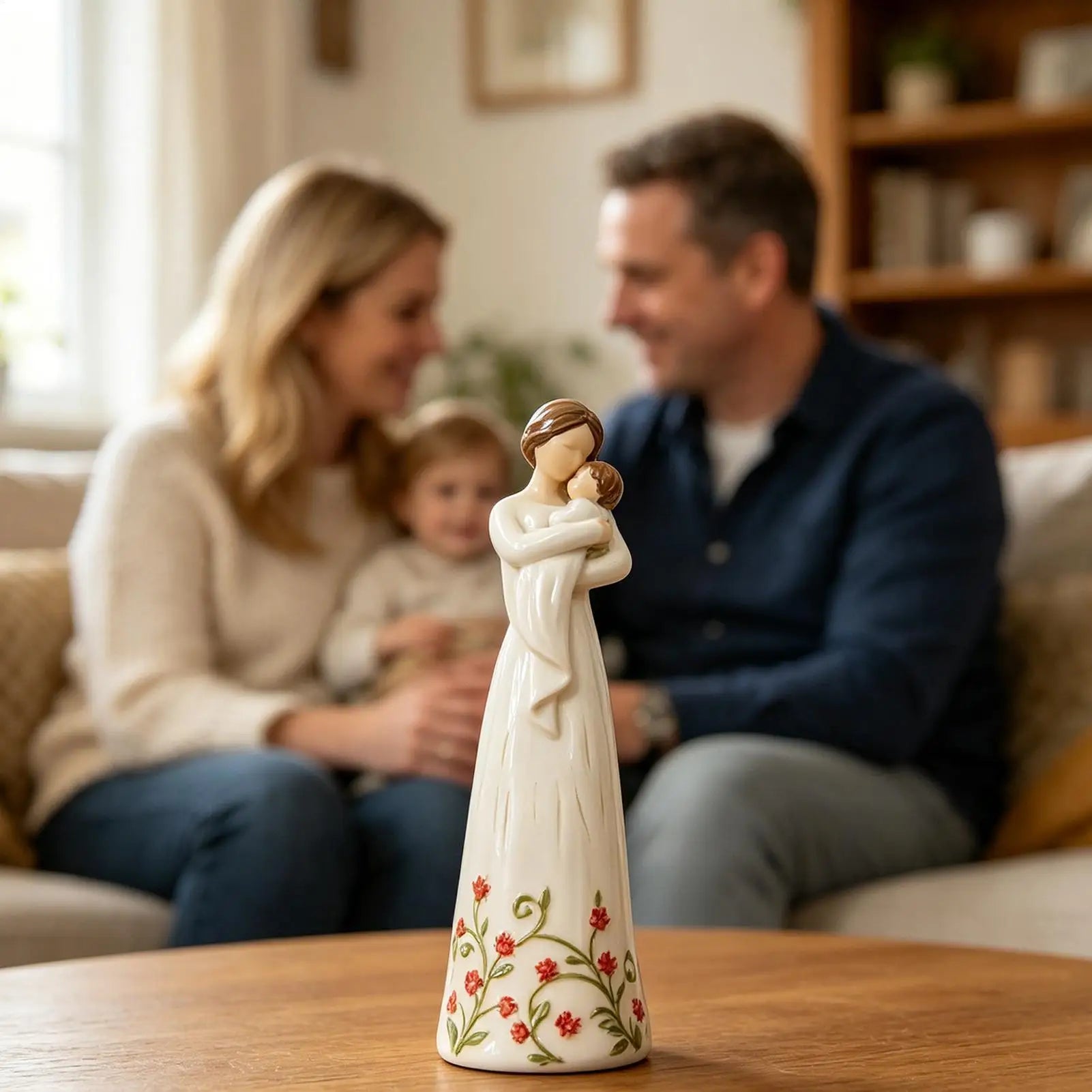 Mom Daughter Figurine Resin Home Accent Statues Mother Child Hugging Qme
