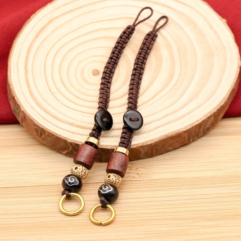 Lanyard Braided Rope Keychain DIY Xiangyun Keyring Sandalwood Pendant Qme
