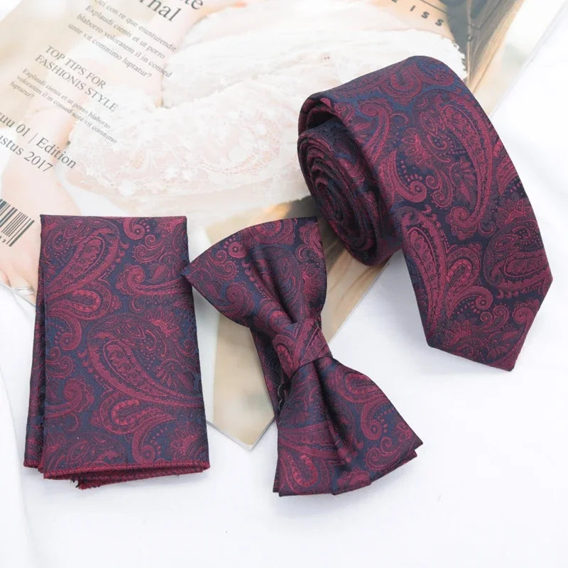 Paisley Men's Casual Bowtie Tie Skinny Polyester Necktie Pocket Qme A22 China Mainland