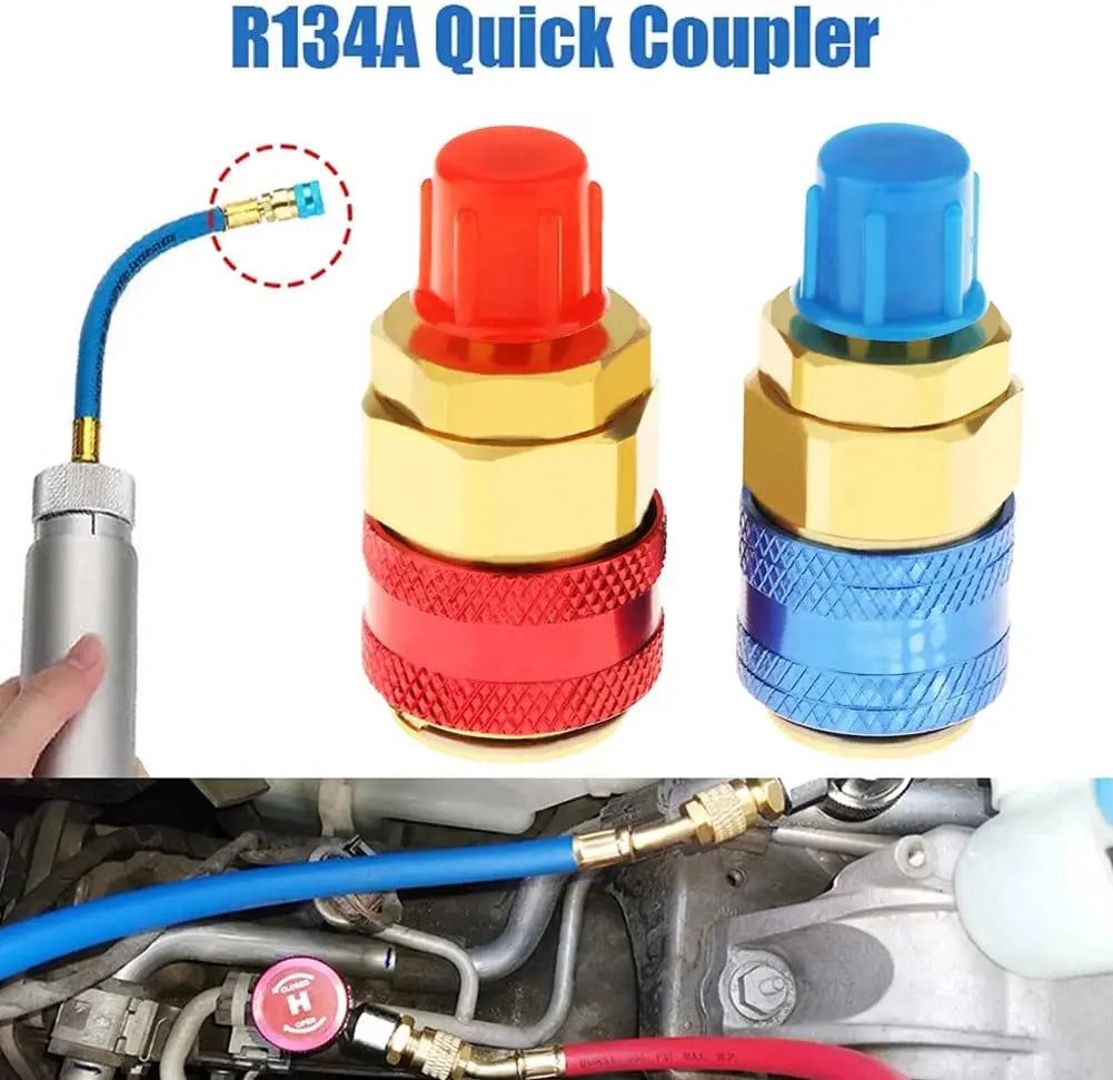 R134A Low High Auto Car Quick Coupler Connector Brass Adapters Car Air Conditioning Refrigerant Adjustable AC Manifold Gauge Qme