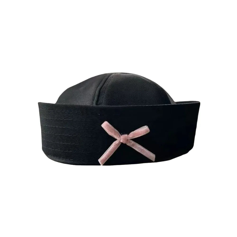 Fashion Y2K Stripe Sailor Hat Bow JK Navy Octagonal Polyester Captain Qme Style C