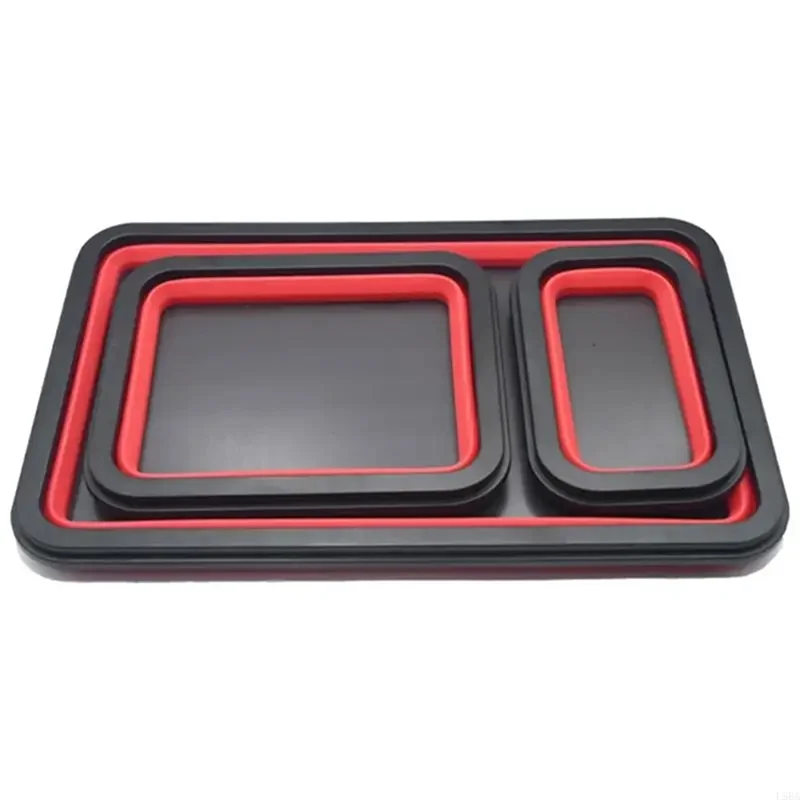 A02F-Foldable Screw Bowl 3Pcs Magnetic Parts Tray Silicone Storage Box For Tool Parts Plumbers Carpenters Qme