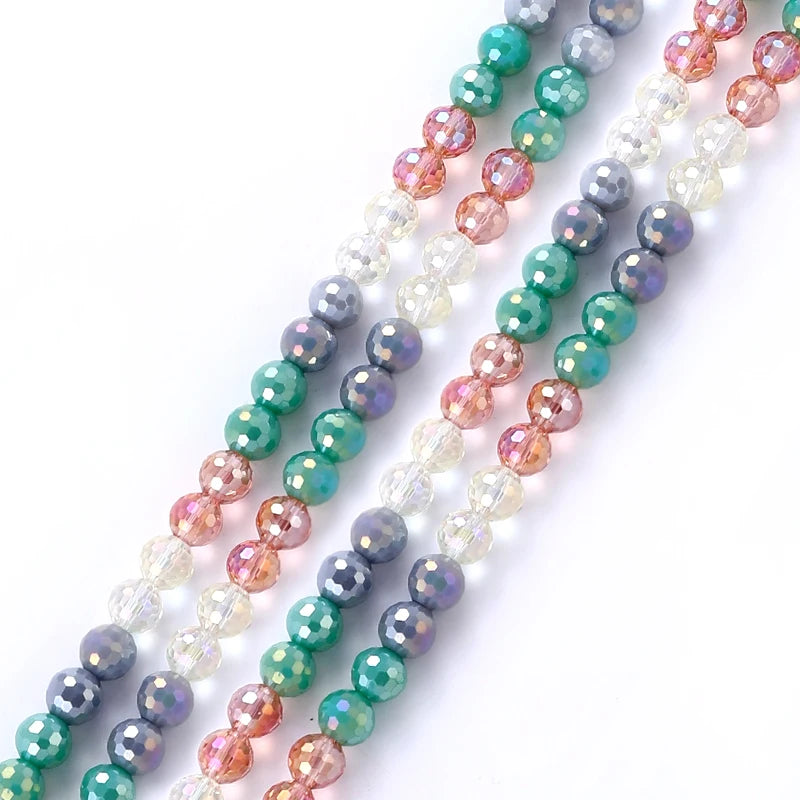 Jewelry Crystal Colorful Faceted Disco Ball Beads 8mm Electroplate Glass Round Loose Beads for Jewelry Making DIY Craft Supplies Qme Color 7 8mm-48pcs