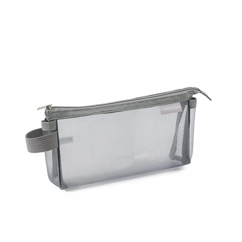 Mesh Pencil Case Transparent Kawaii Cute Simple Beautiful Bag Qme L grey