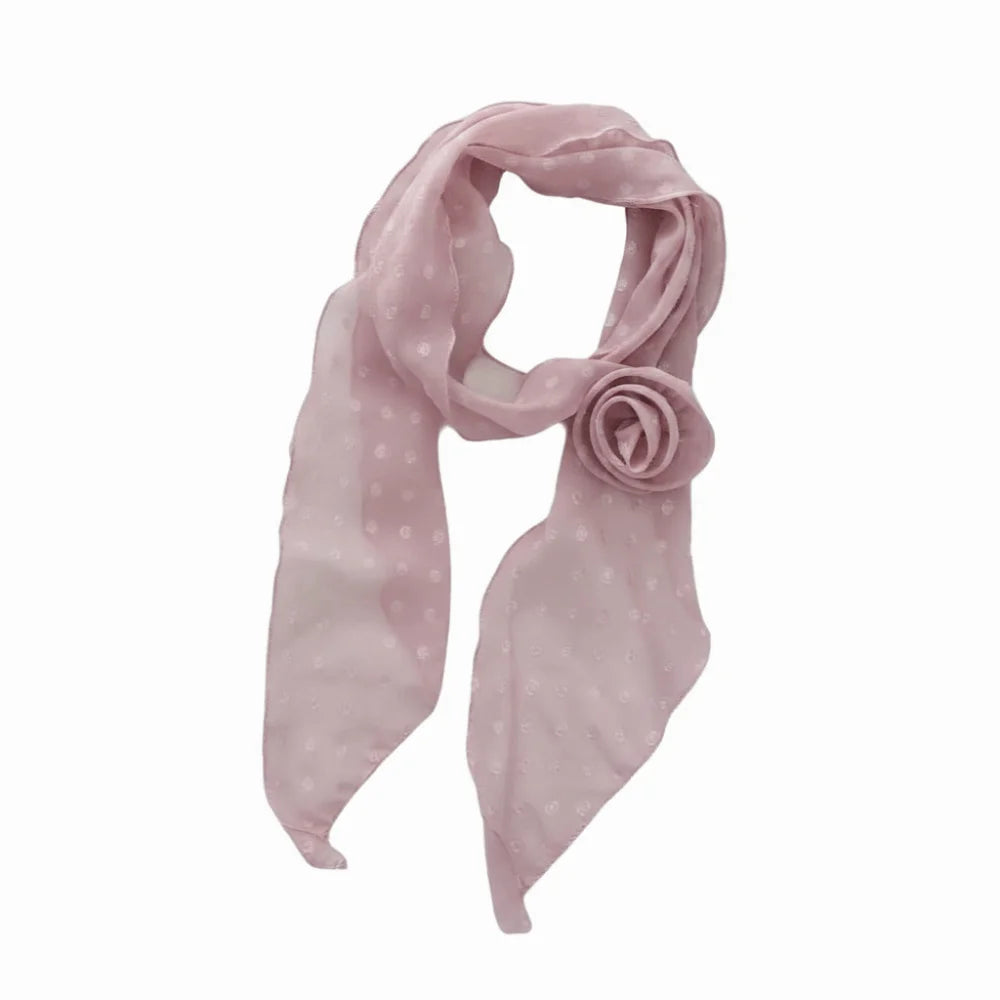 Bow Ties Polka Dots Scarf Thin Cravat Flower Long Silk Scarf Hair Band Narrow Long Ribbon Scarves Qme Pink