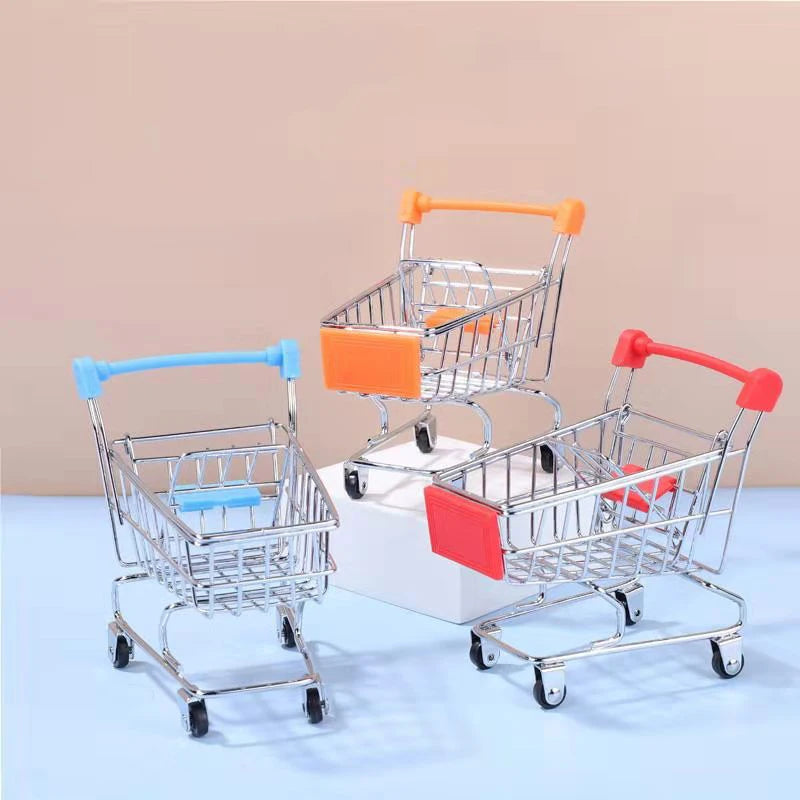 Children's Mini Simulation Shopping Cart Model Hand Cart Metal Model Storage Car Desktop Multifunction Storage Ornament Model Qme