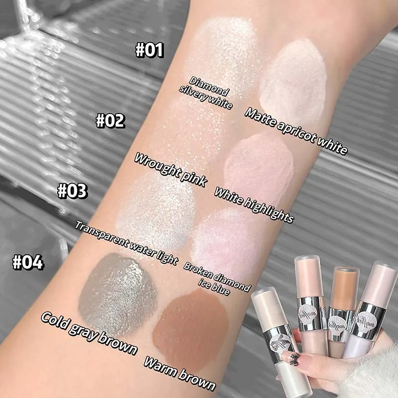Dual-Ended Pearl Gloss Contour & Highlight Liquid Diamond Silver & Matte White Cream Three-dimensional Shine Face Contouring Qme