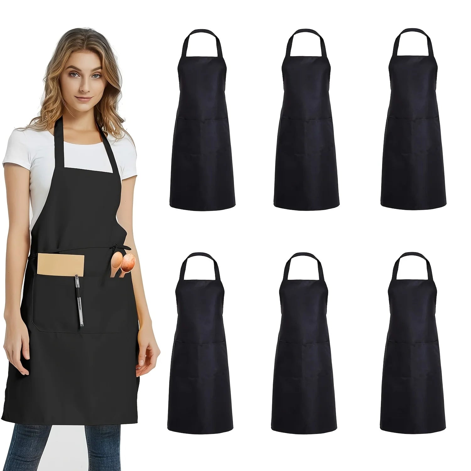 4pcs Adjustable Canvas Aprons with Pockets Comfort Fit for Cooking Chefs Waiters BBQs Hairdressers Easy Clean Qme Black 6pcs OneSize