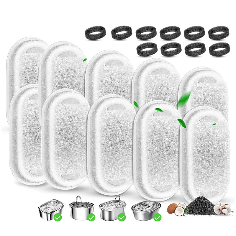 Ten pack suitable for 12 oz/3.2L and 64 oz/2L pet automatic fountain water dispenser filter accessories Qme WHITE