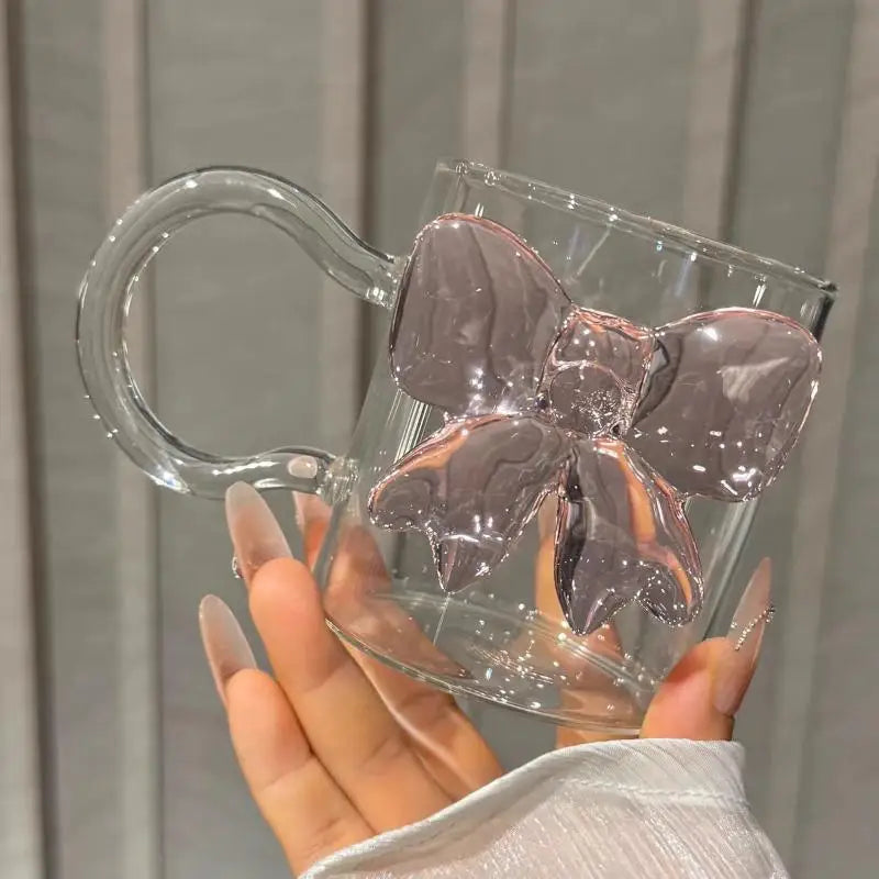 Pink Large Bow Glass Decor Cup Handle Glasses Heat-resistant Qme
