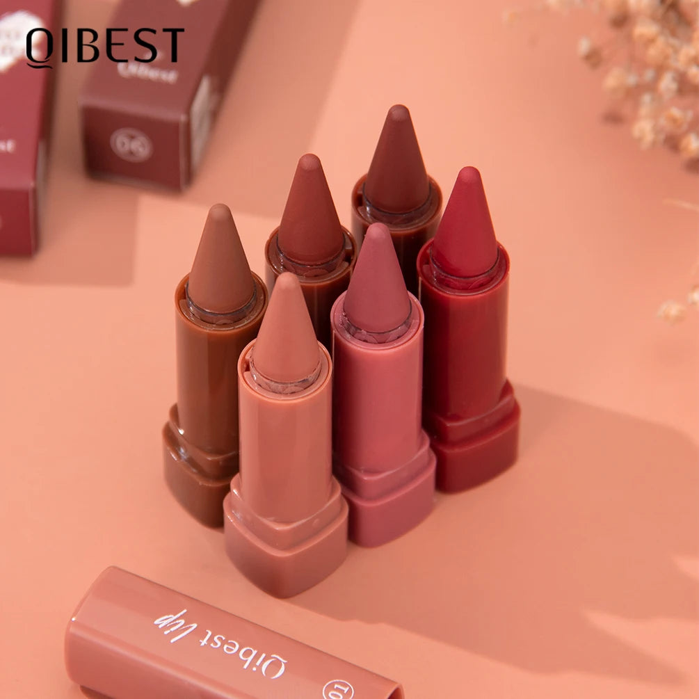 QIBEST Tapered Gradient Lipstick Lipliner Lasting Matte Nude Brown Lip Stain Waterproof Contouring Tint Lipliner Cosmetics Qme