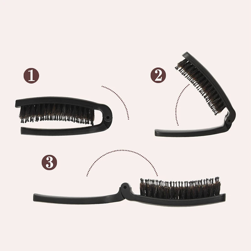 Foldable Hair Comb Boar Bristle Brush Curly Fluffy Head Massager Qme