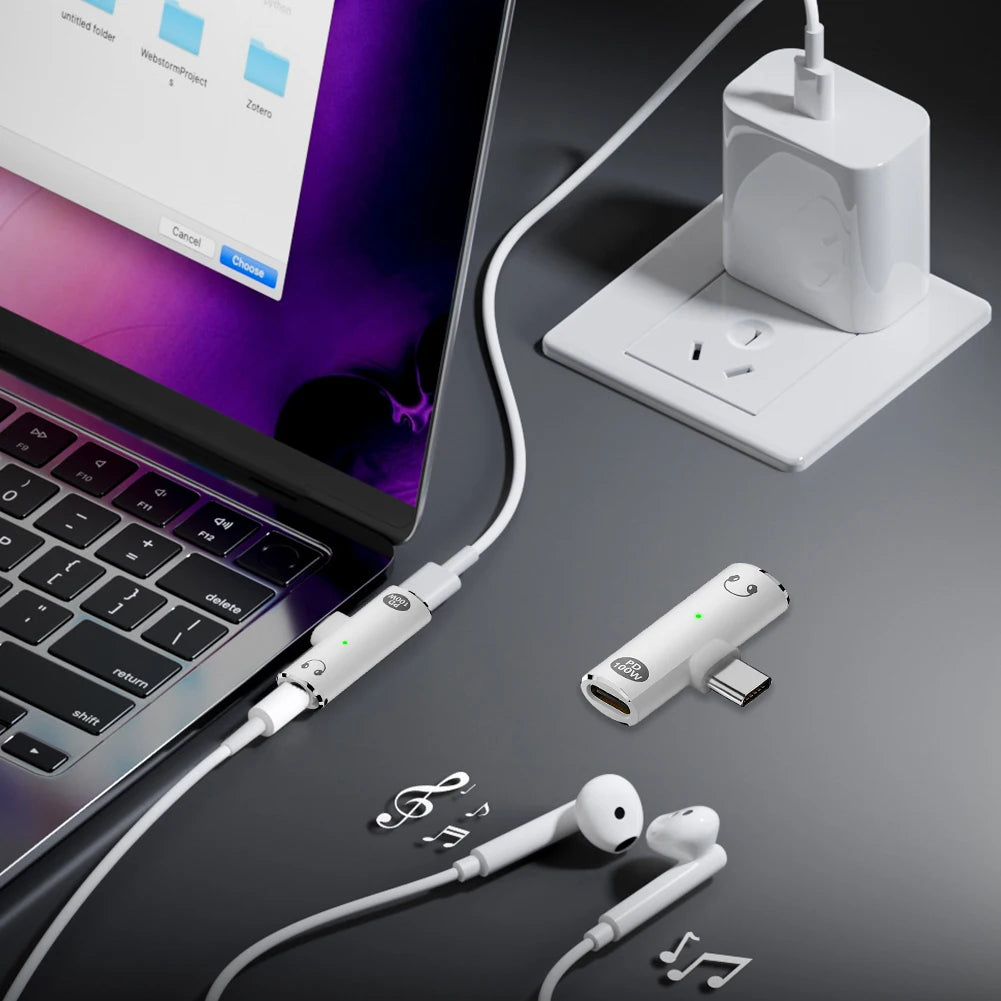 2 in 1 USB Type C To 3.5mm Headphone and Charger Adapter PD 100W Earphone Splitter Type C Adapter for Xiaomi Huawei iPhone 15 16 Qme