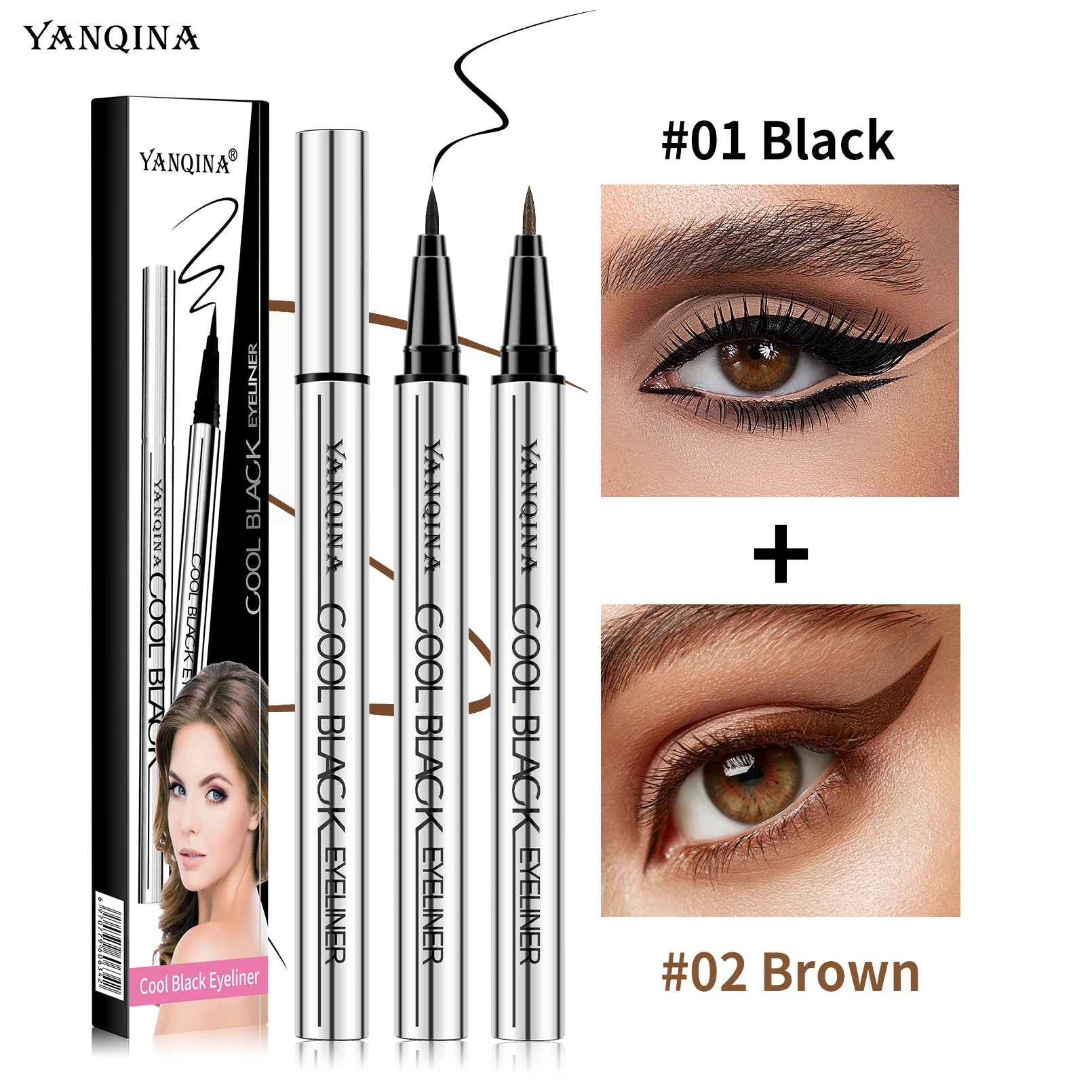 Black Brown Eyeliner Pen Waterproof Sweatproof Long Lasting No Smudge Liquid Eyeliner Eye Makeup Tool for Beginners Qme 8634B-1 2