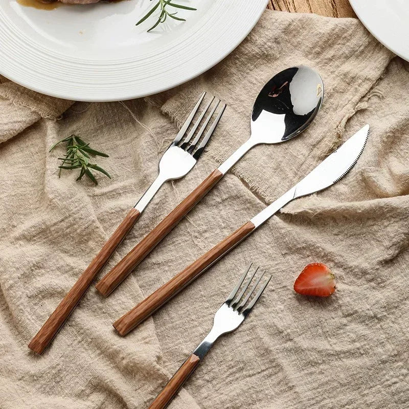 Stainless Steel Imitation Wooden Handle Cutlery Western Tableware Qme