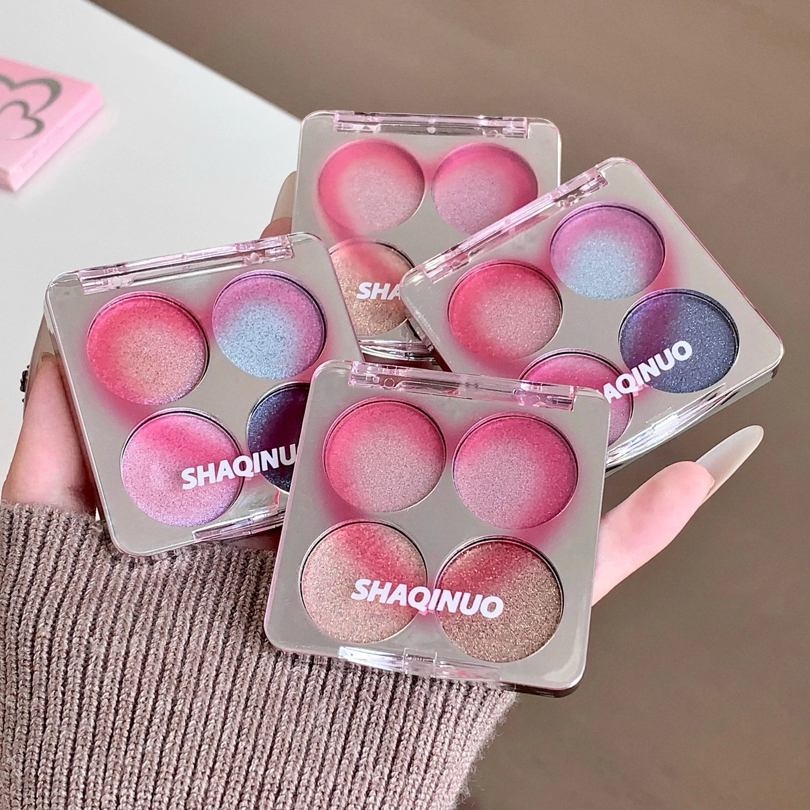 4-Color Glitter Eyeshadow Palette SHAQINUO Pearlescent Shimmer Qme