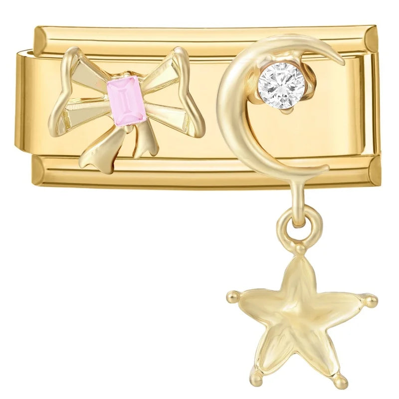 Sweet Flowers Butterfly Cute Heart Bows Italian Charm Link Gold Fit